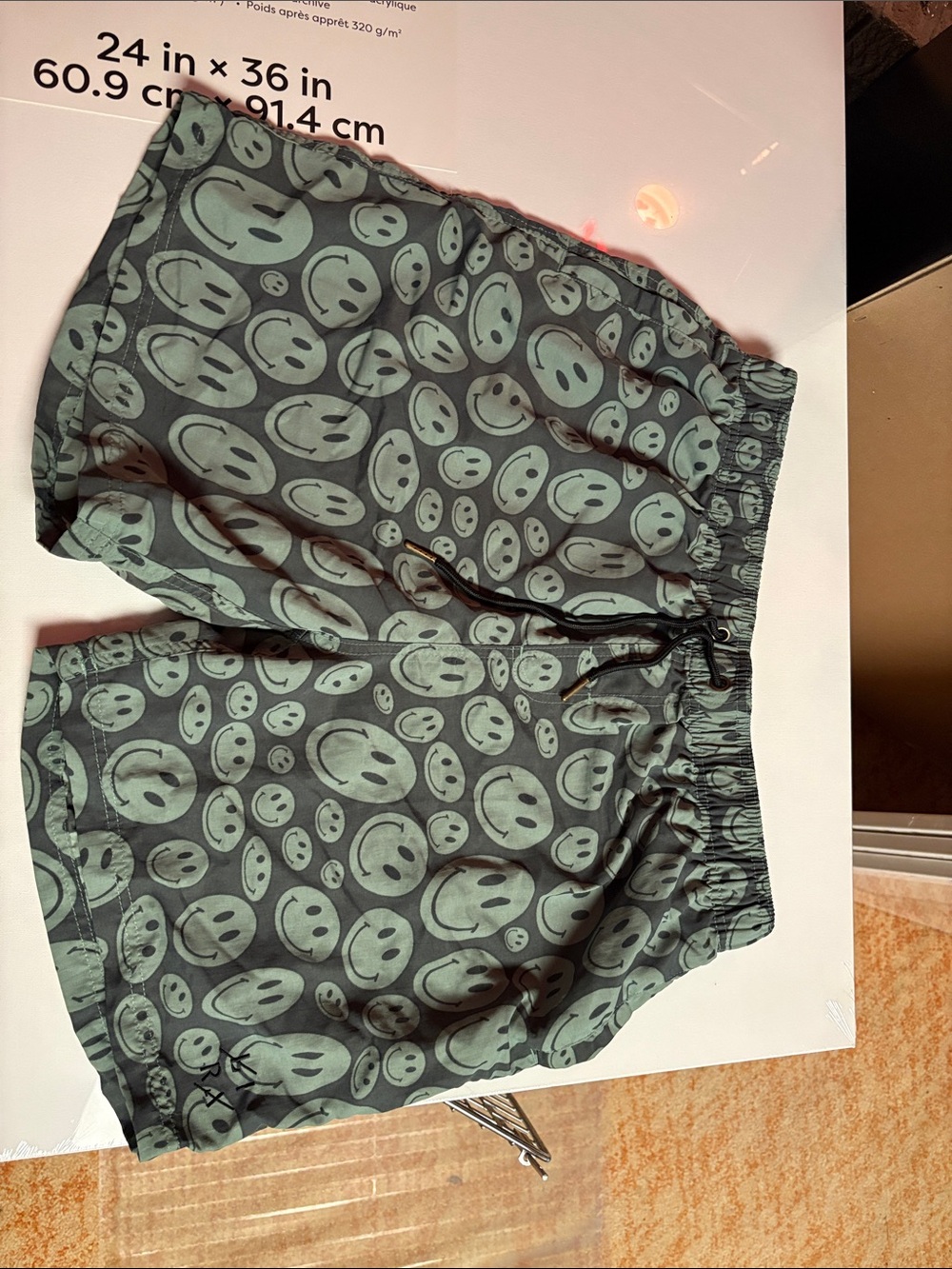 Zara Olive Green Smiley Print Drawstring Shorts